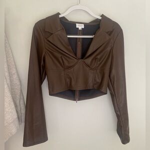 Faux Leather Long Sleeve Top